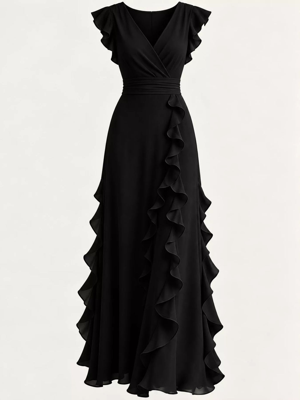 Ruffled Surplice Sleeveless Maxi Dress