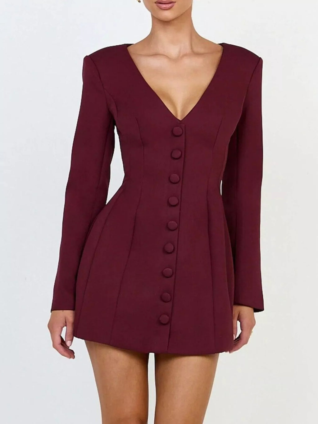 Deep V-Neck Button-Down Blazer Dress