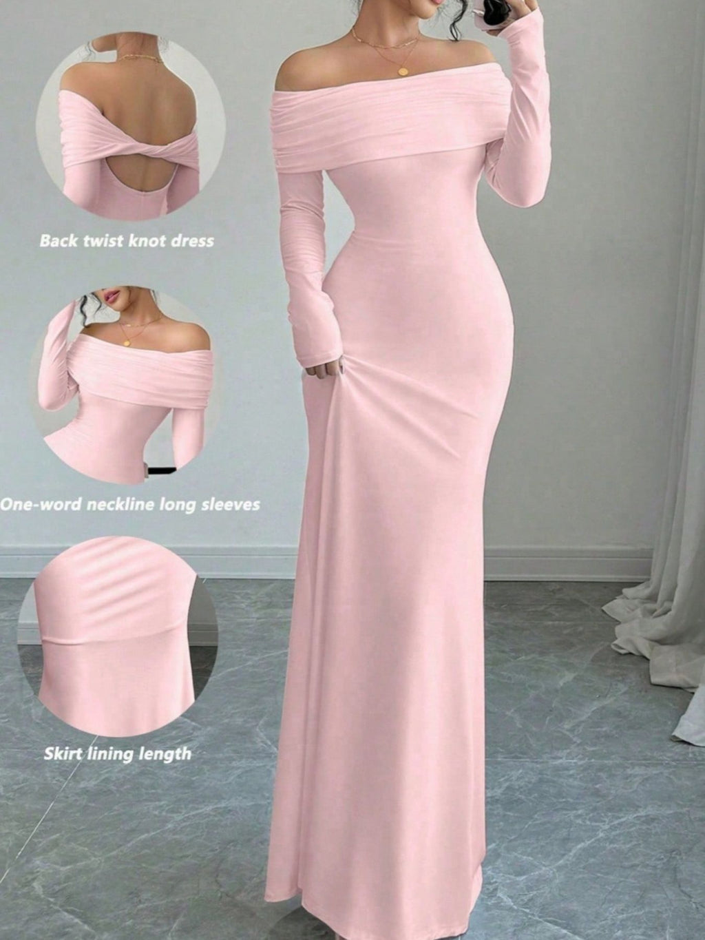 Off-Shoulder Long-Sleeve Maxi Dress
