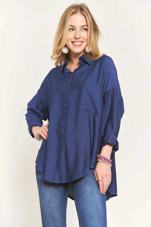 ADORA Navy Linen Button-Down Shirt
