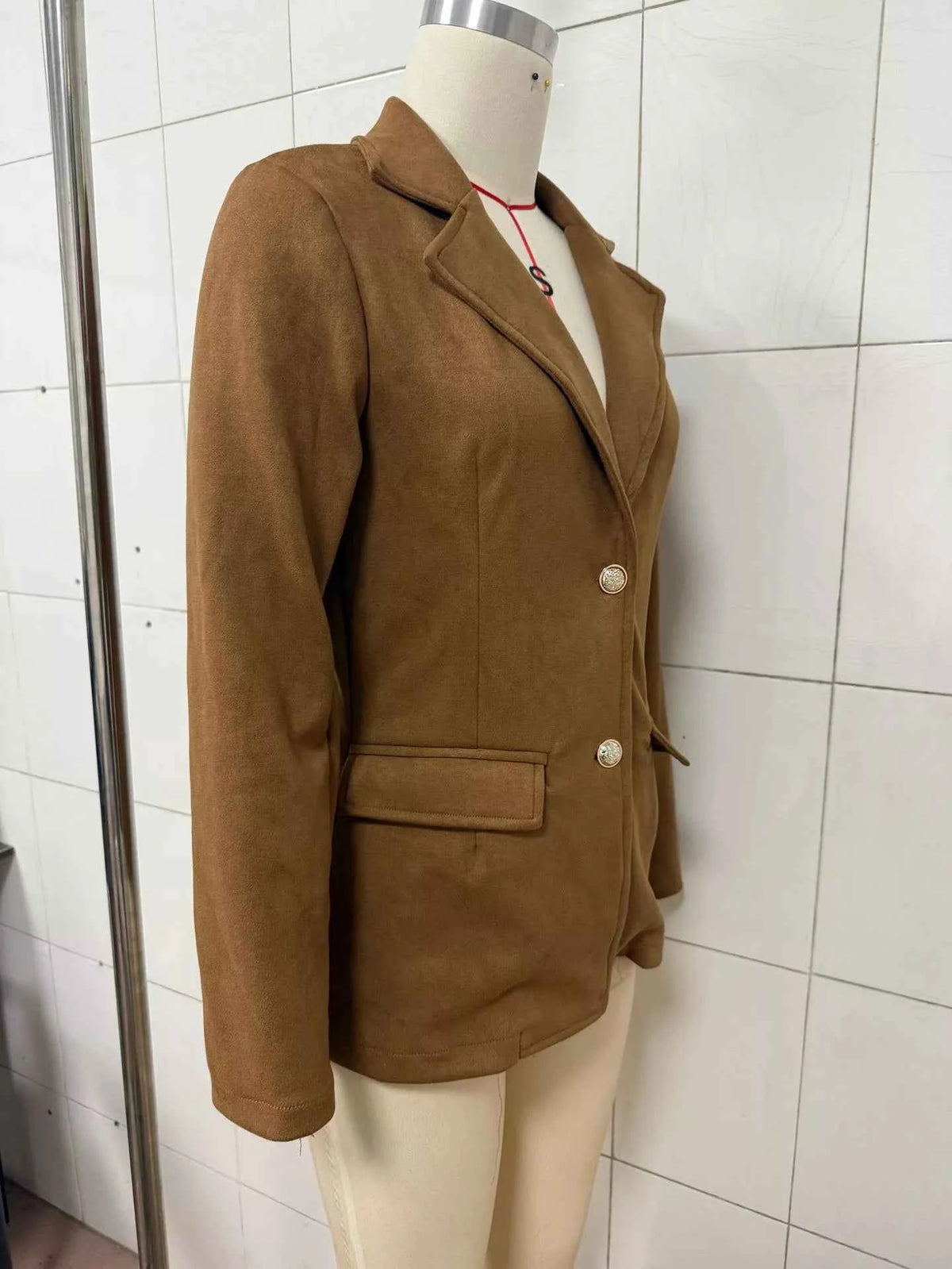 Brown Single-Breasted Lapel-Collar Blazer