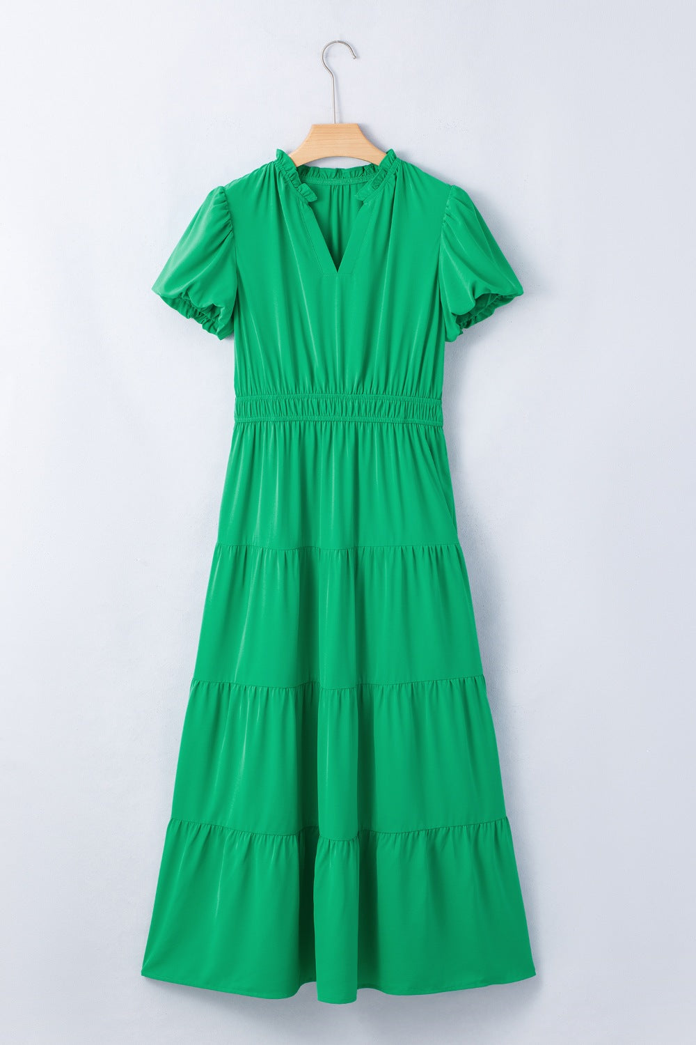Ruffled Tiered Puff-Sleeve Maxi Dress