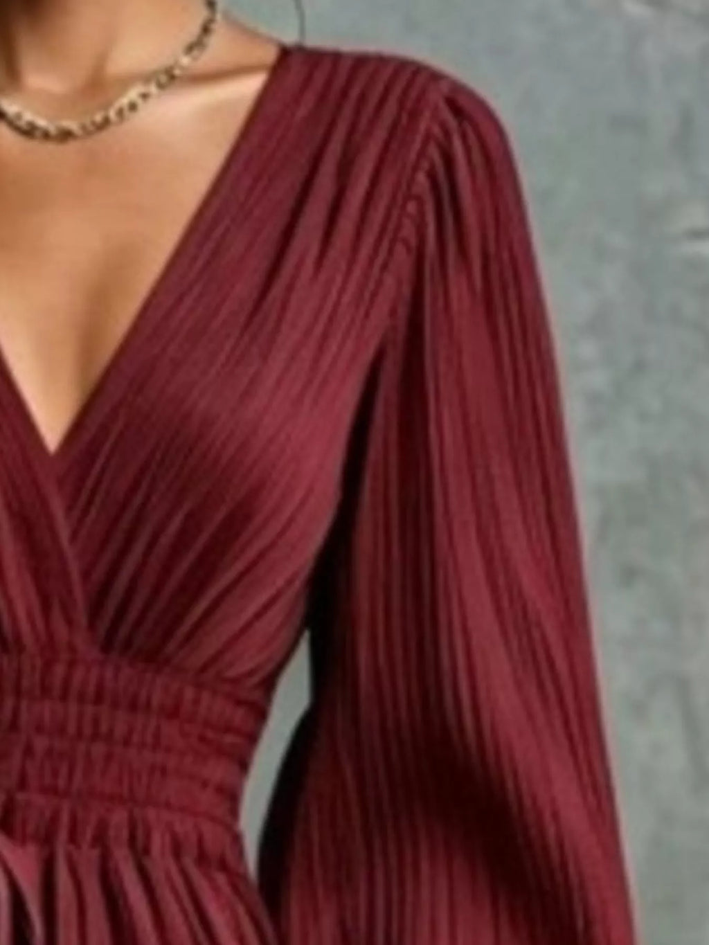 Pleated V-Neck Tie-Waist Maxi Dress