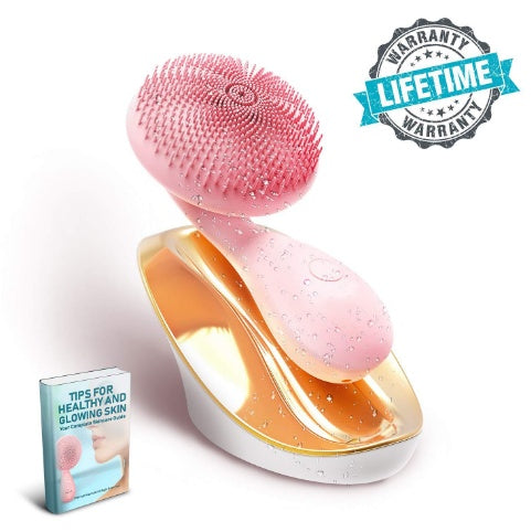 Sonic Silicone Face Cleansing Brush | 4-Mode Vibration Deep Pore Cleanser with Gold Charging Dock — Prime Trend Market