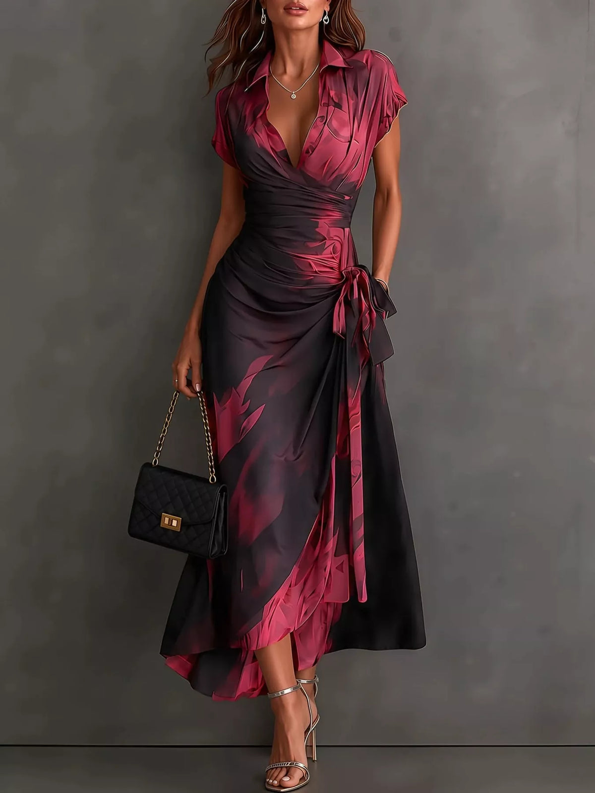 Tie-Detail Surplice Dress