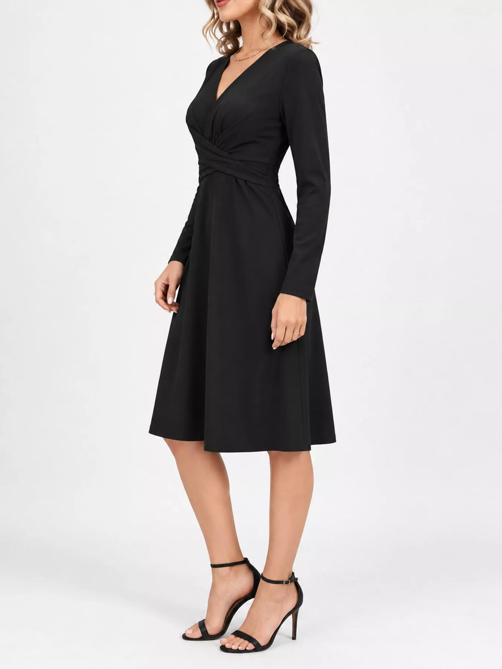 V-Neck Crisscross Ruched Dress, Long-Sleeve & Sleeveless, S–3XL