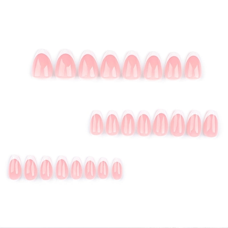 Minimalist Circle Press On Nails — 24 PCS Short Almond & Oval French Tip | Glue-On Fake Nails — Prime Trend Market