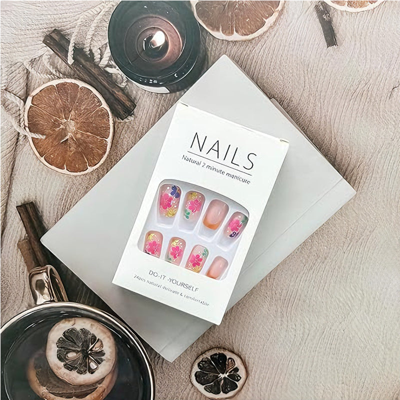 French Flower Press-On Nails – 24 PCS Short Square | Acrylic Full Cover, Reusable — Prime Trend Market