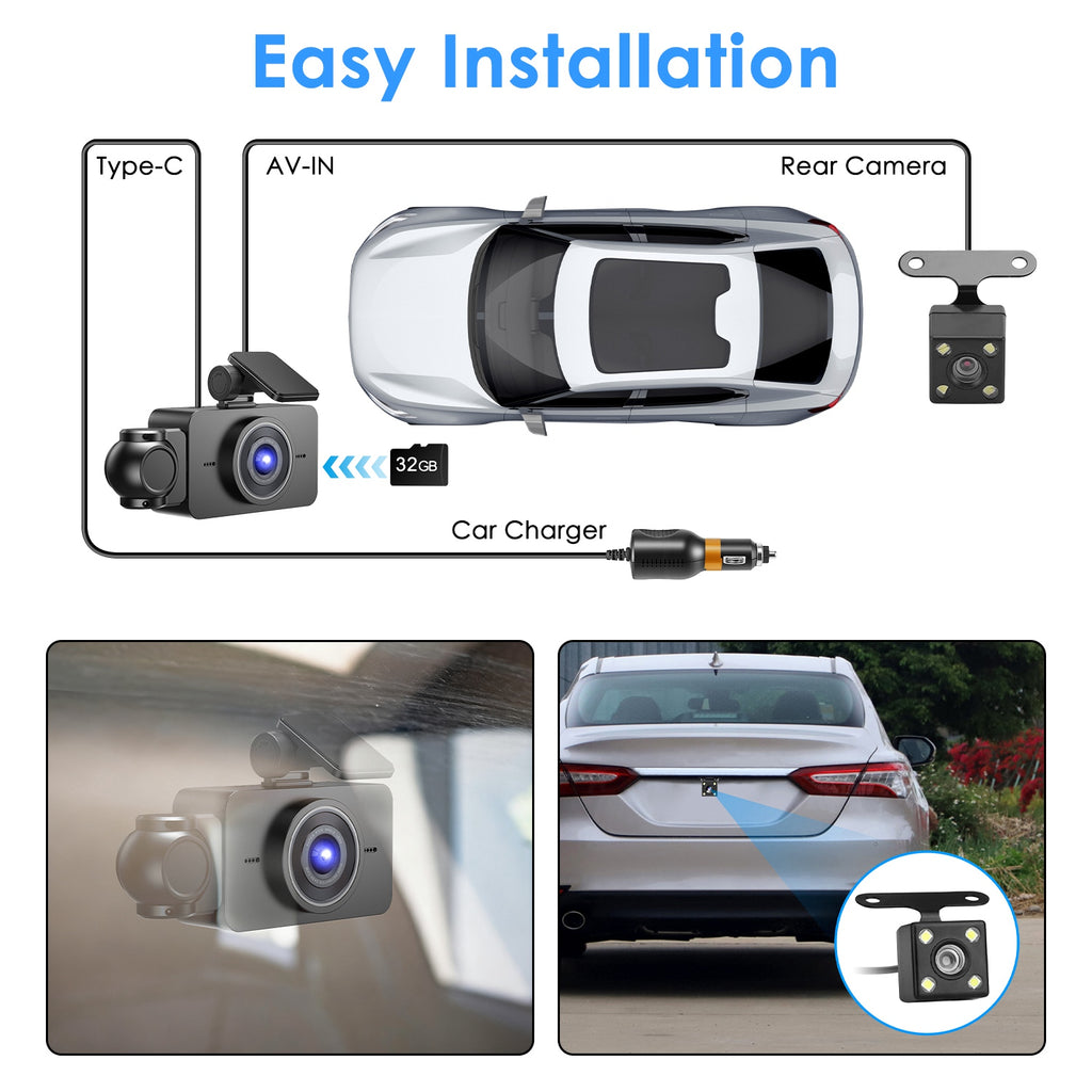 WiFi 3-Channel Dash Cam 1080P | Night Vision | App Control | 32G MMC | Parking Monitor — Prime Trend Market