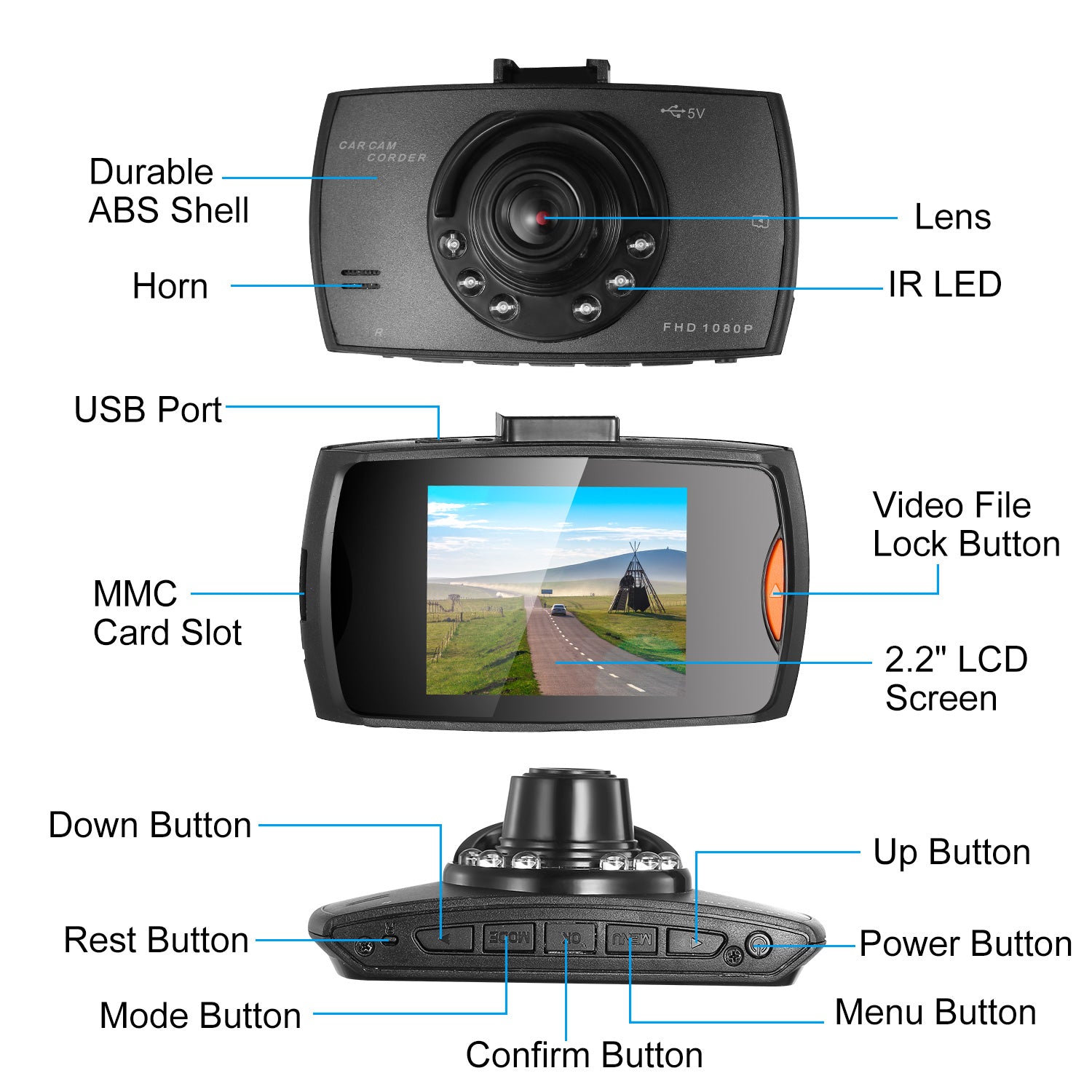 1080P Dash Cam with Night Vision, Loop Recording & 90° Wide Angle – 2.2" LCD Screen — Prime Trend Market