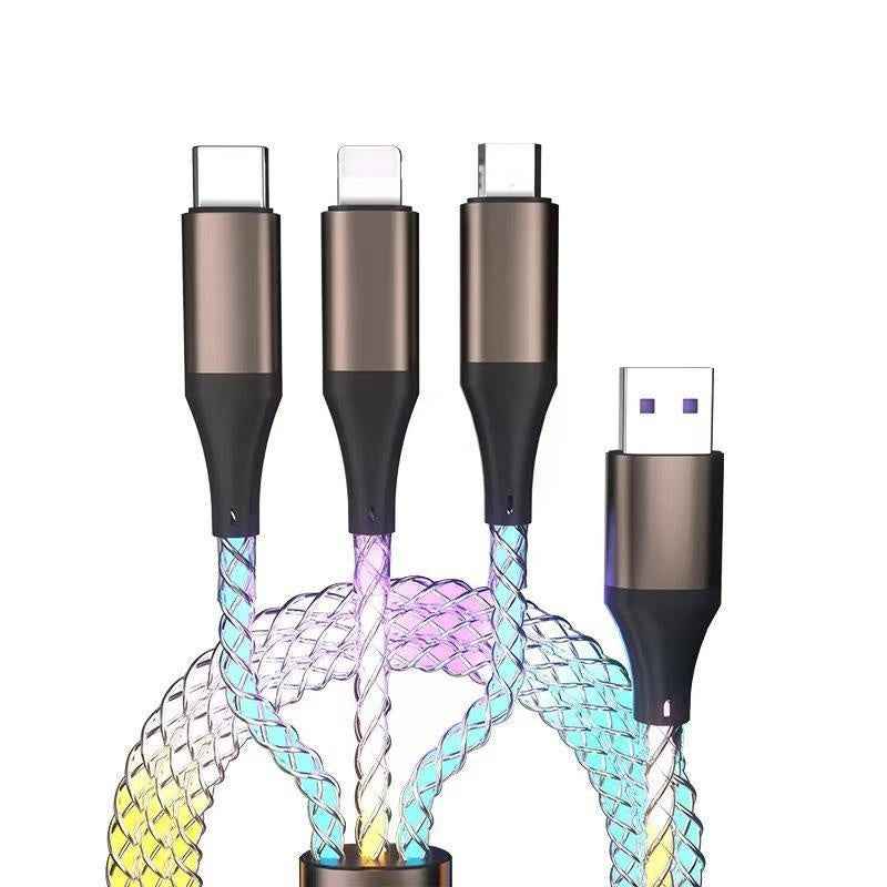 RGB Streamer 3-in-1 Fast Charging Cable — 66W with LED Light Effect