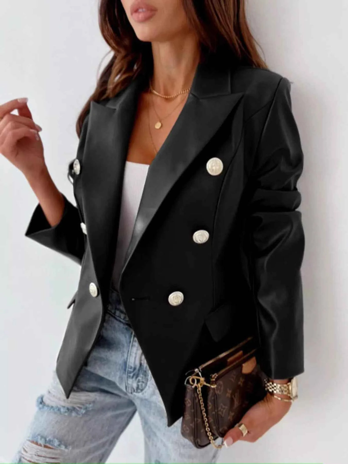 Lapel-Collar Double-Breasted Blazer