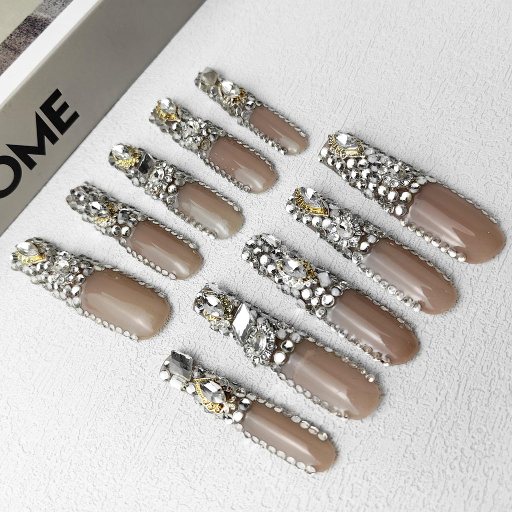 Rhinestone Crystal Cascade Press On Nails – Glitter Gradient PMMA Acrylic, Bling Luxury Nails — Prime Trend Market