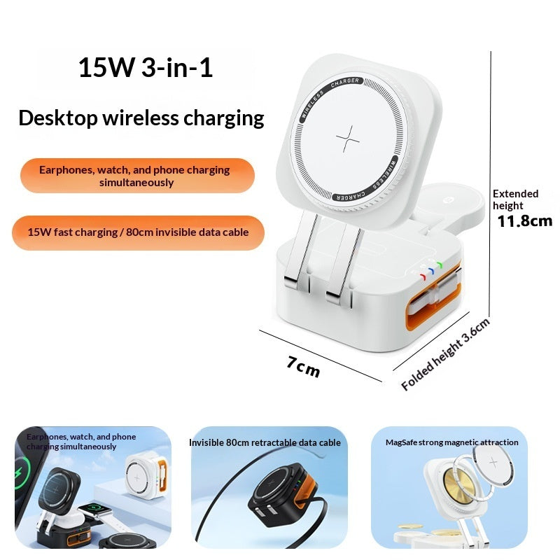 3-in-1 15W Magnetic Wireless Charger with Retractable Cord — iPhone, Apple Watch & AirPods — Prime Trend Market
