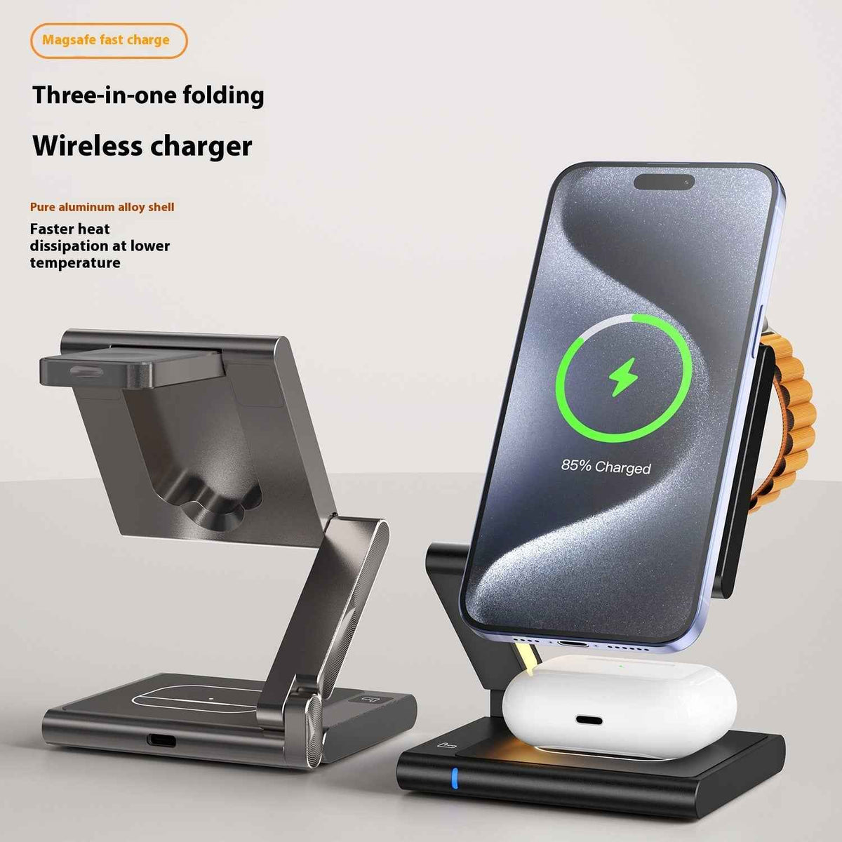 3-in-1 Folding Wireless Charger — Phone, Watch & Earbuds