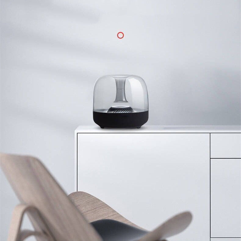Blue Glass Mini Desktop Speaker — Bluetooth, FM Radio, TF Card, 6H Battery, Black & White — Prime Trend Market