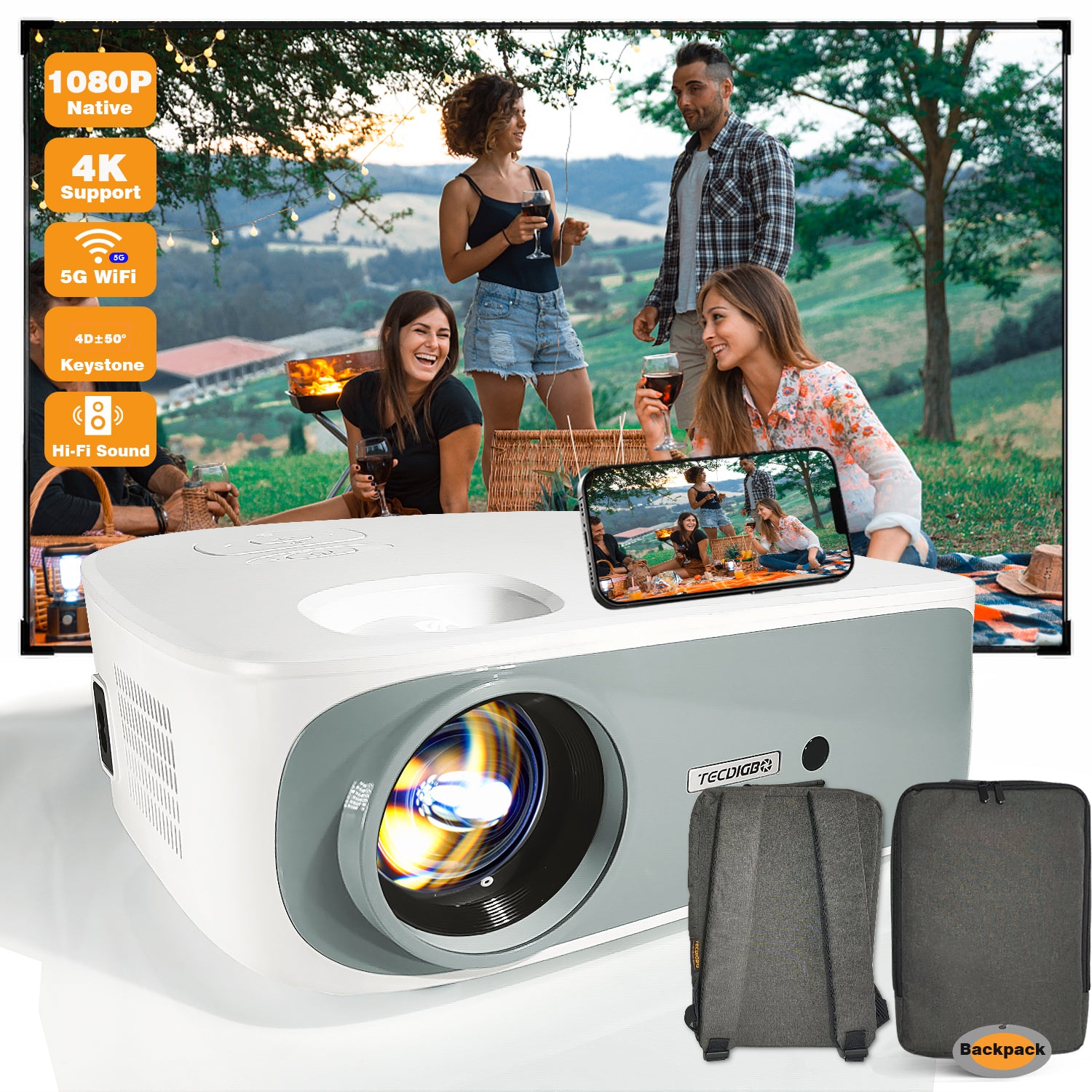 4K Smart Projector — Native 1080P, 9500 Lumens, 5G WiFi, Bluetooth 5.0, 4D Keystone — Prime Trend Market