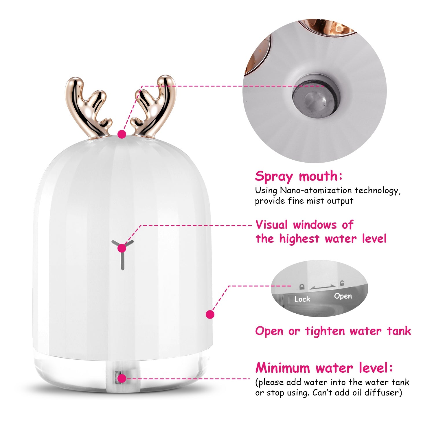 220ml Cool Mist Humidifier with 7-Color Breathing Lights — Ultrasonic Air Diffuser | Auto Shut-Off | Pink Rabbit & White Deer — Prime Trend Market