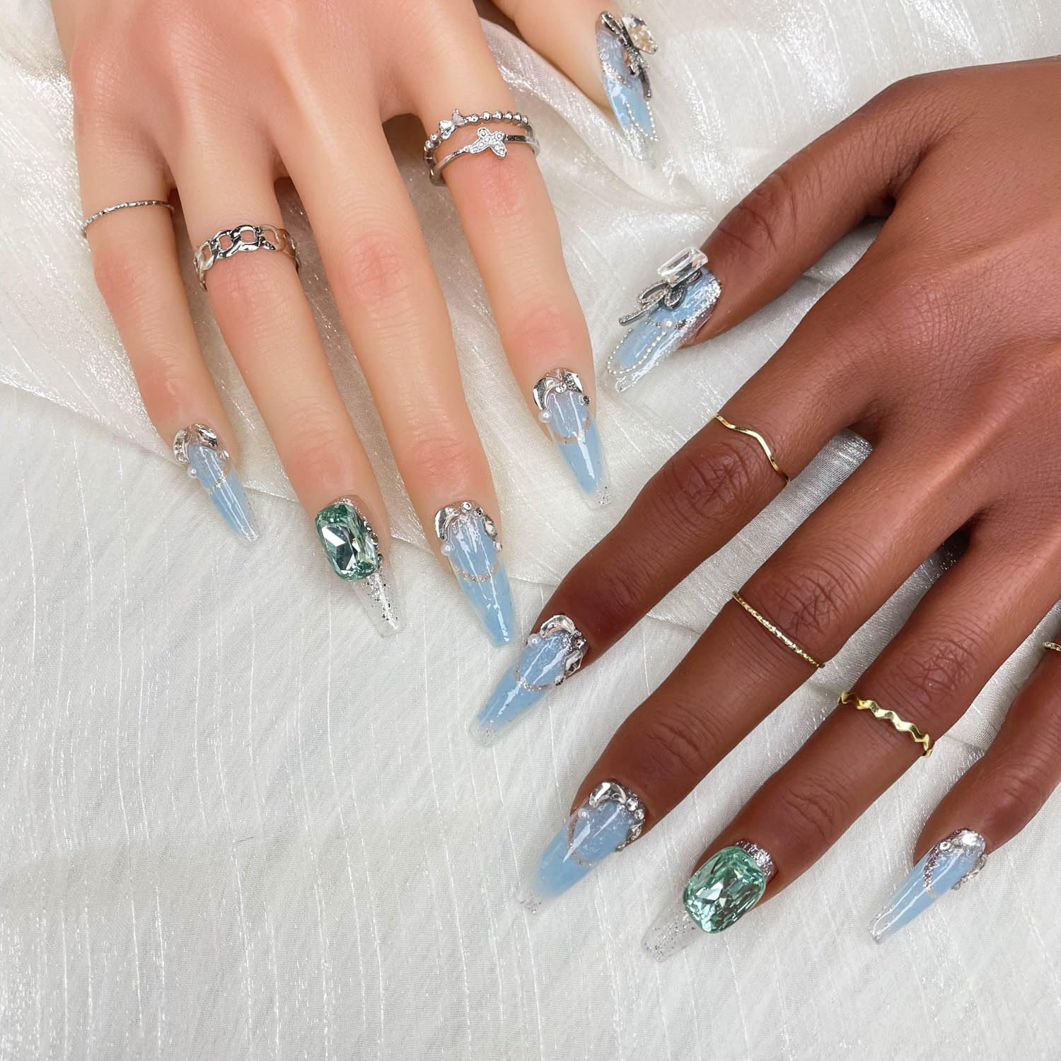 Nebula Glint Press On Nails – 3D Hand-Painted UV Finish, Luxury Custom Reusable PMMA — Prime Trend Market