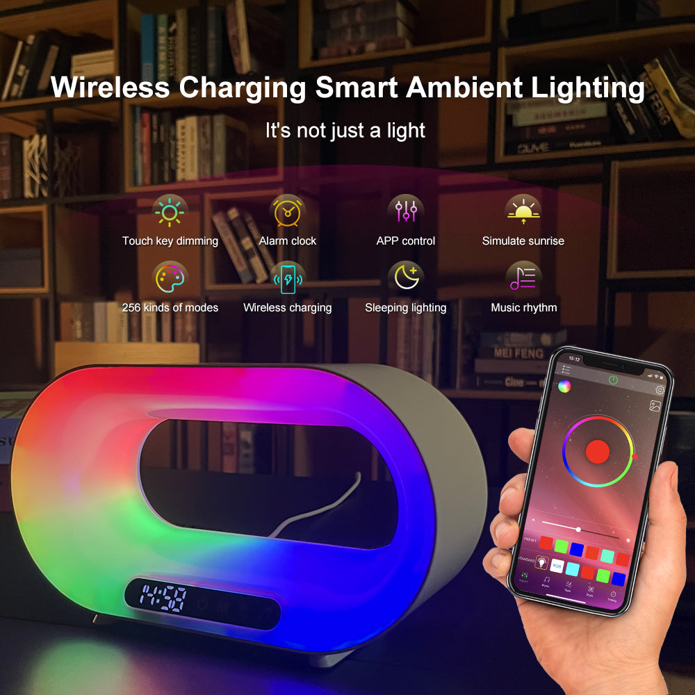3-in-1 RGB APP-Controlled Night Light | 15W Wireless Charger & Smart Alarm Clock — Prime Trend Market