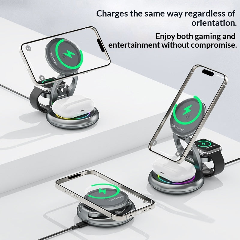 3-in-1 15W Magnetic Wireless Charger with Retractable Cord — iPhone, Apple Watch & AirPods — Prime Trend Market