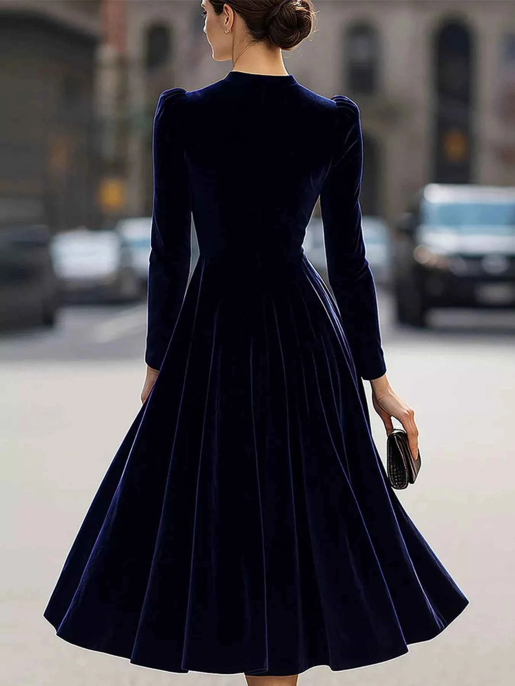 Velvet Long-Sleeve A-Line Dress