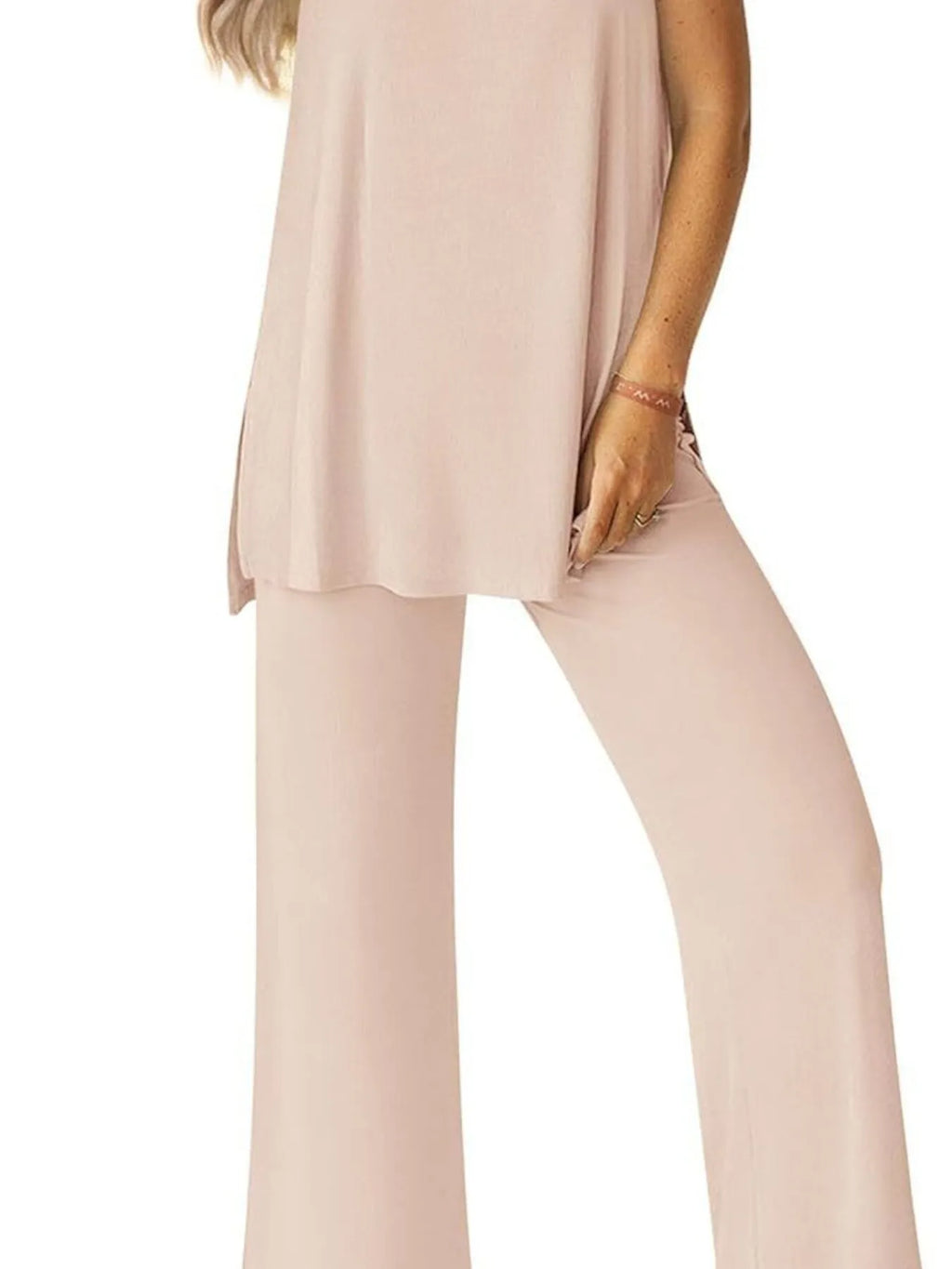 Round-Neck Longline Tank & Wide-Leg Pants Set