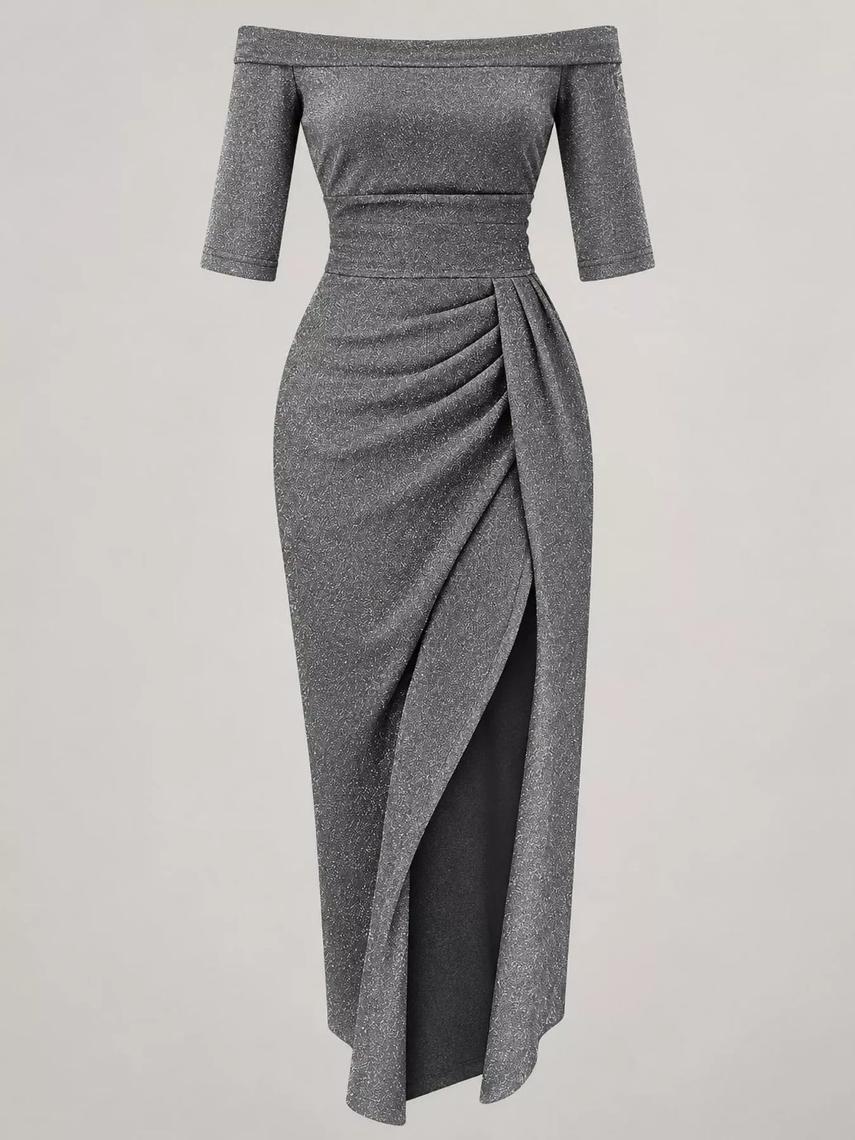 Off-Shoulder Ruched Slit Dress | S–5XL