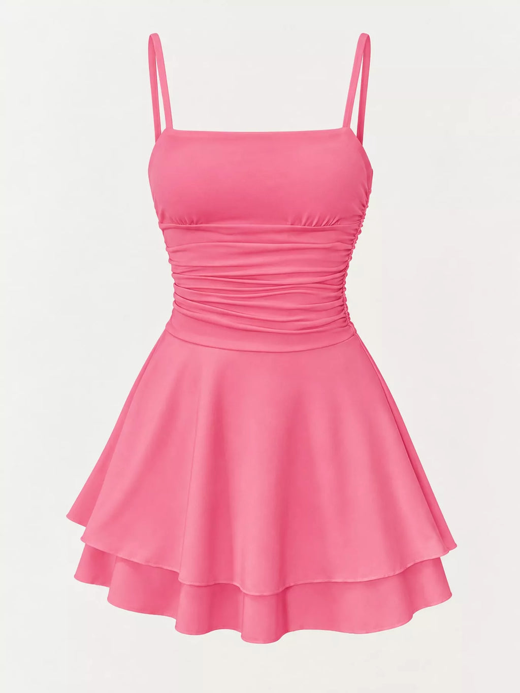 Ruched Spaghetti-Strap Layered Mini Dress