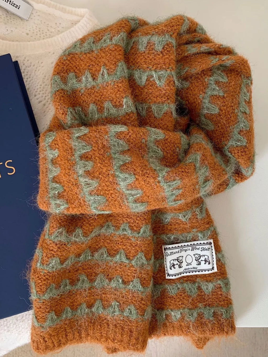 Vintage Zigzag Knit Scarf