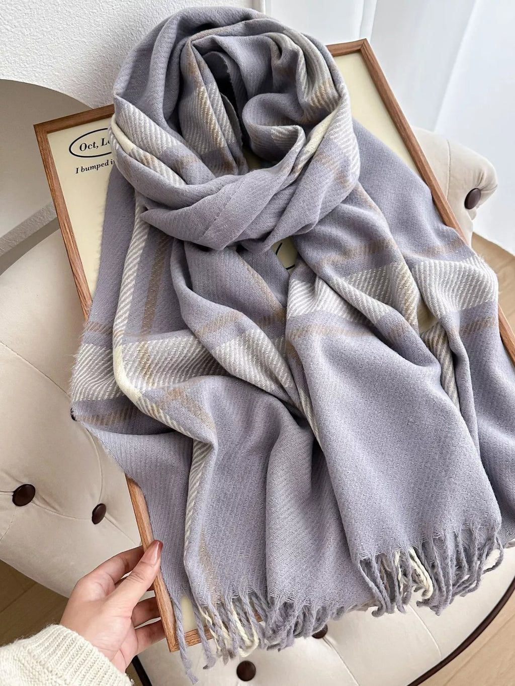 Classic Plaid Tassel Polyester Scarf