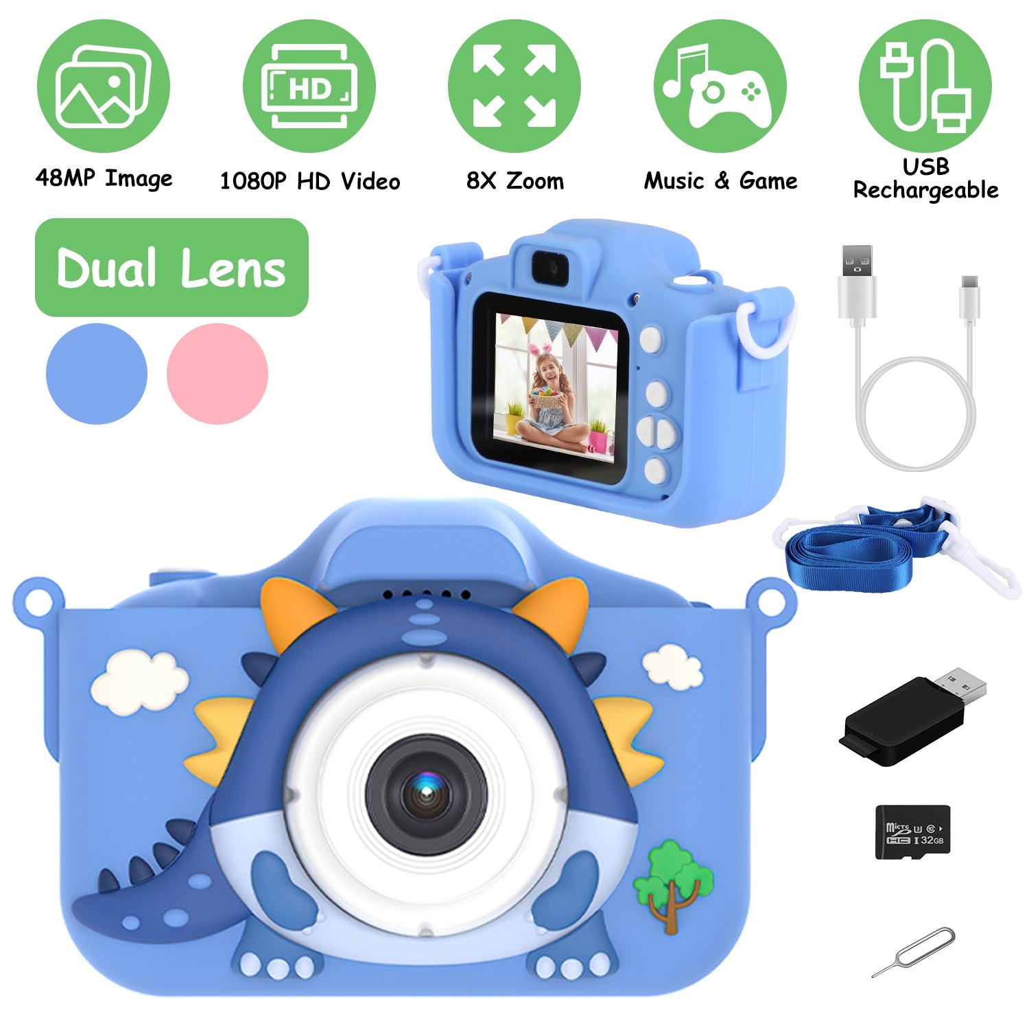 SnapPro™ 48MP Kids HD Camera — 1080P Dinosaur Selfie Cam with 32GB Card & Fast US Shipping — Prime Trend Market