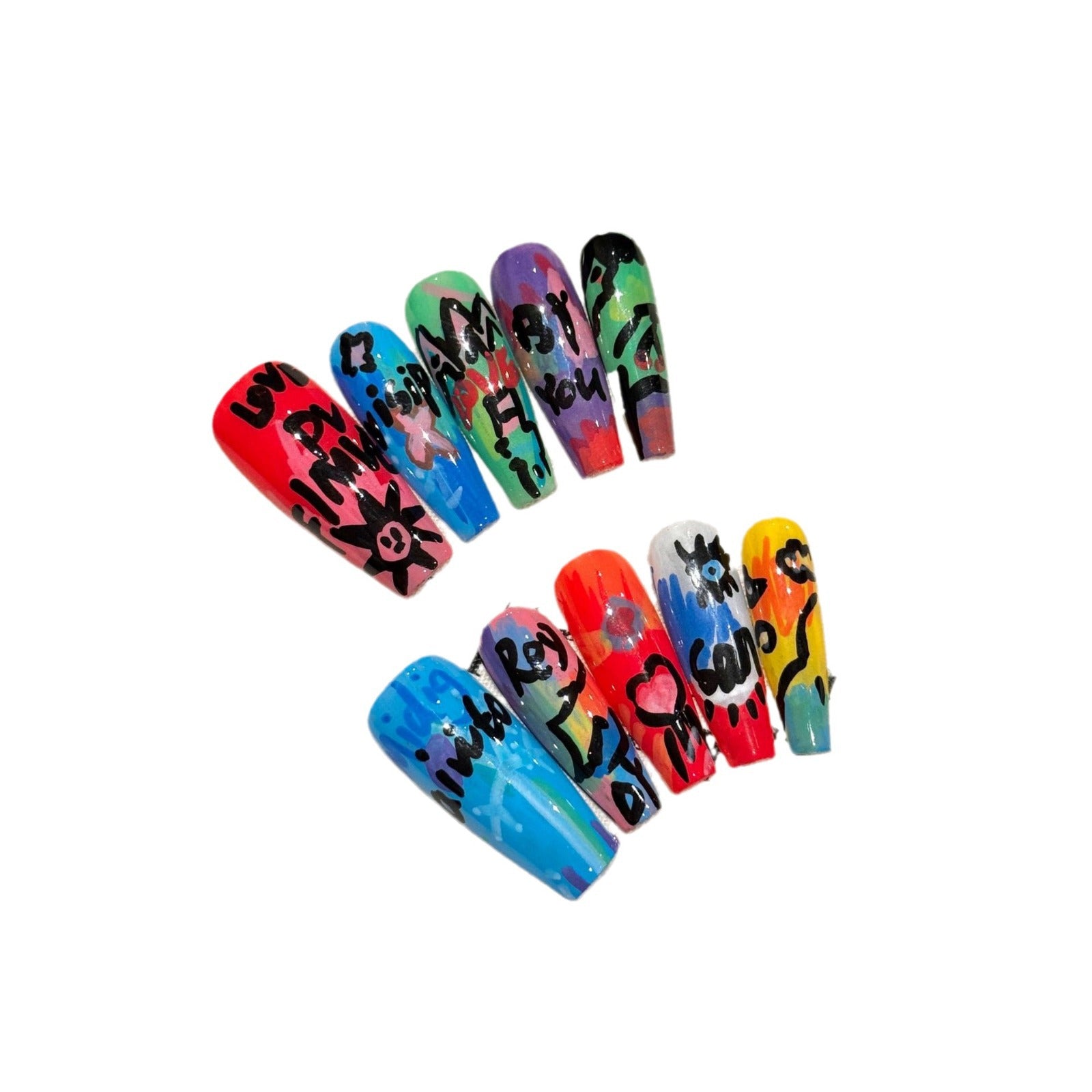 Graffiti Oil Painting Press-On Nails – Super Long Ladder | Removable Wearable Nail Art — Prime Trend Market