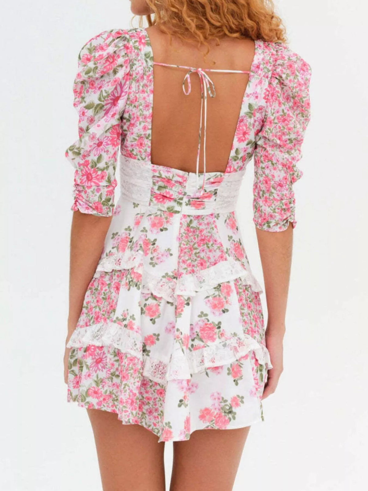 Ruffled Floral-Print Half-Sleeve Dress
