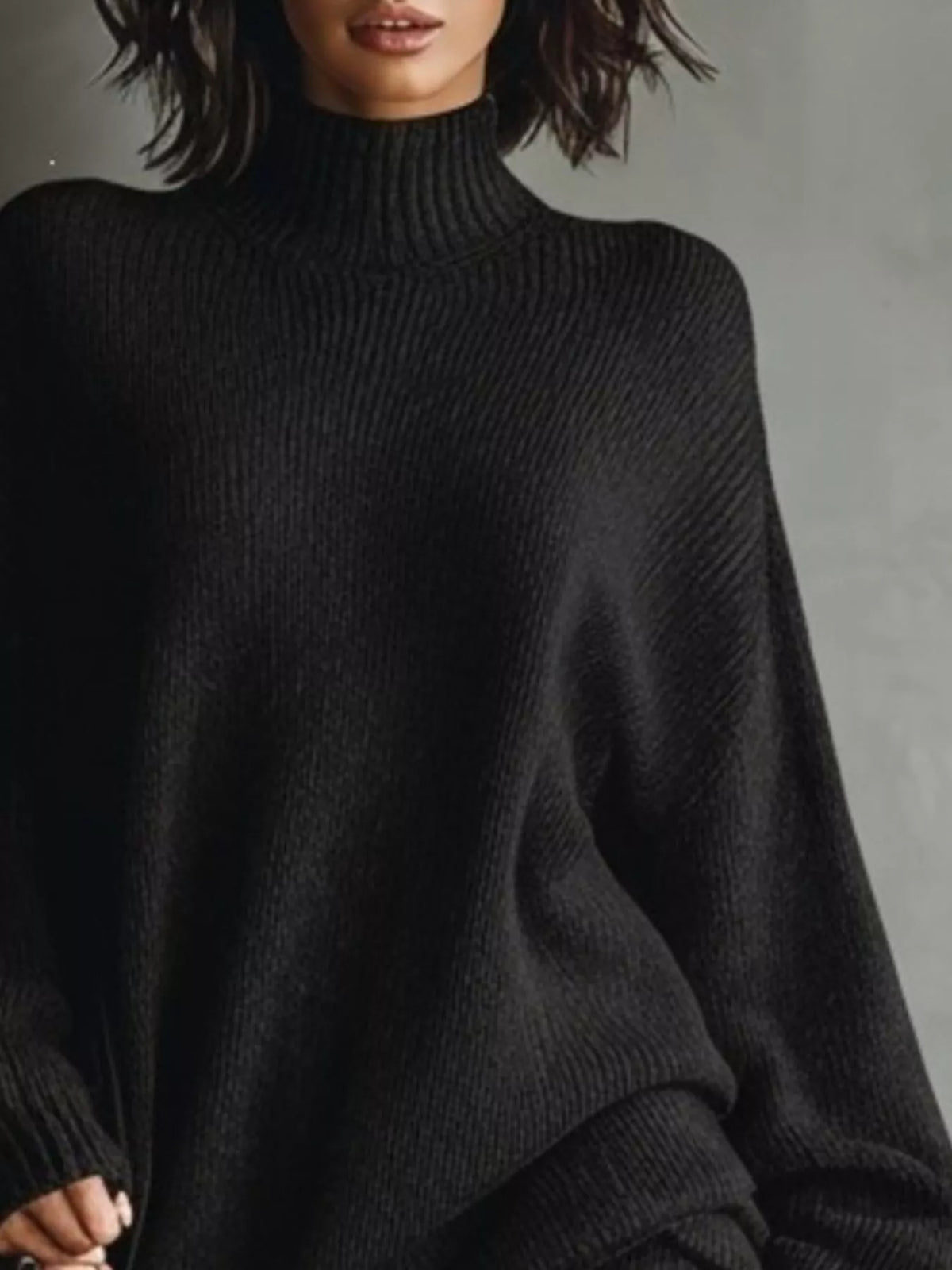 Oversized Mock-Neck Long-Sleeve Sweater Mini Dress