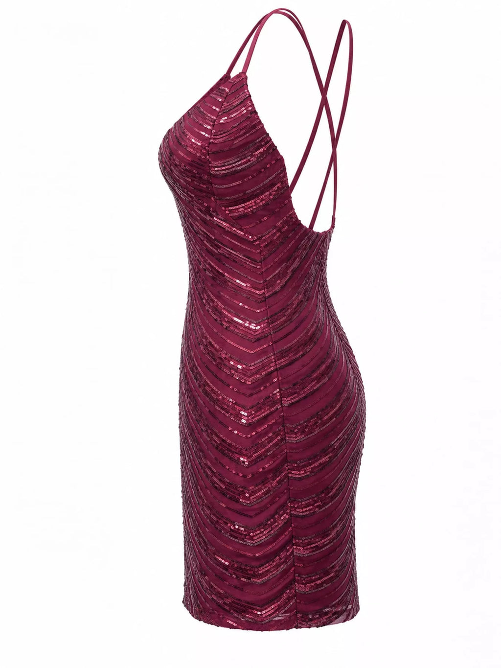 Sequin V-Neck Backless Bodycon Mini Cami Dress
