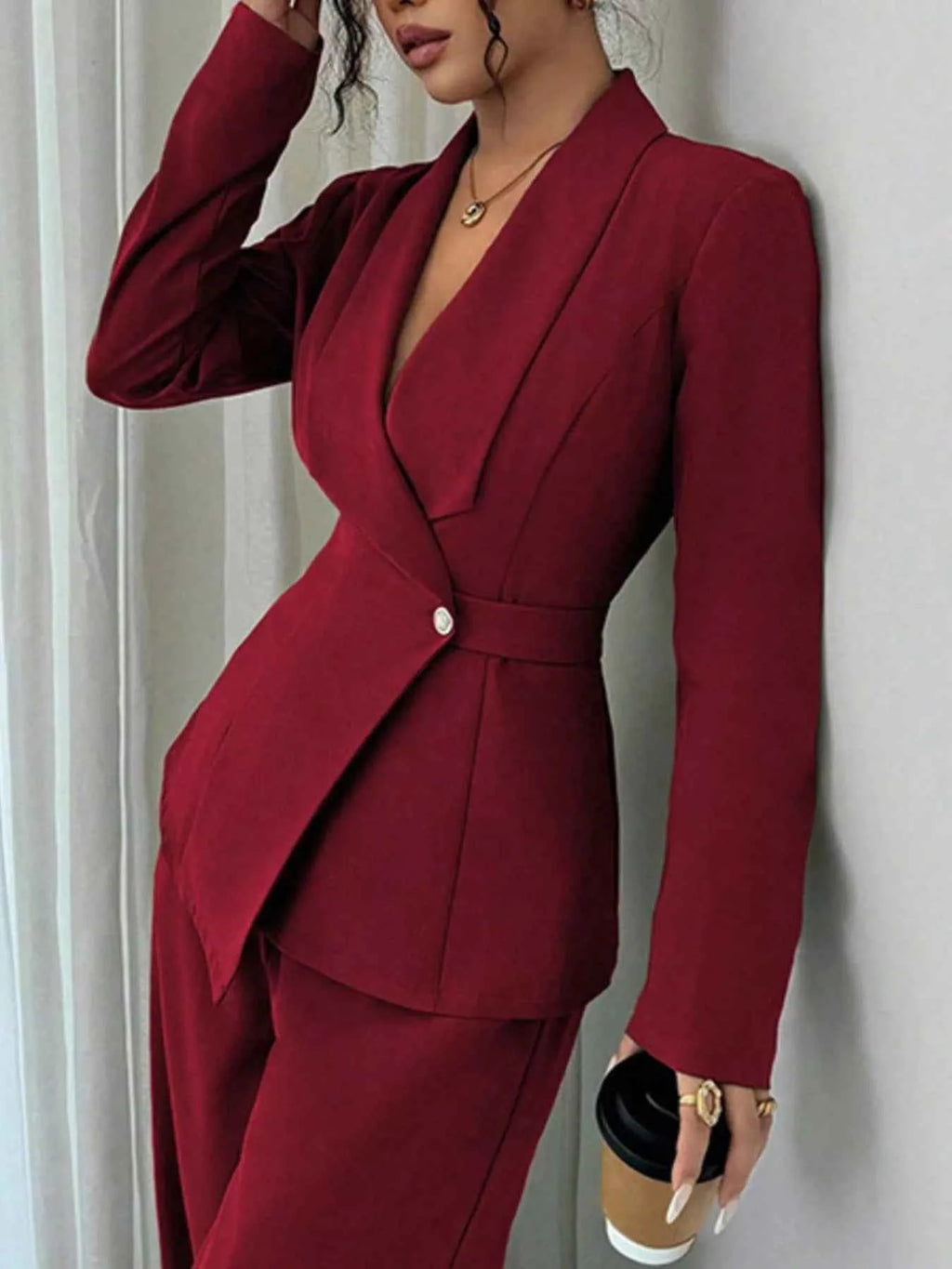 Single-Button Blazer & Wide-Leg Pants Set