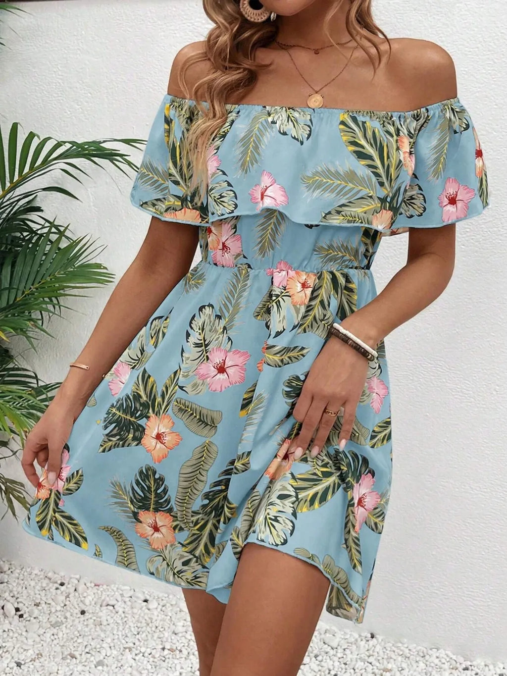 Floral Off-Shoulder Ruffle Mini Dress