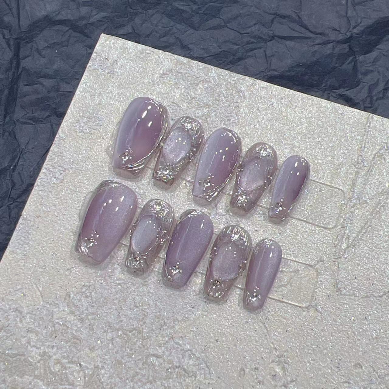 Purple Armor Press-On Nails — Handmade Fake Nail Patch Set | Long, Short & Ultra Short — Prime Trend Market