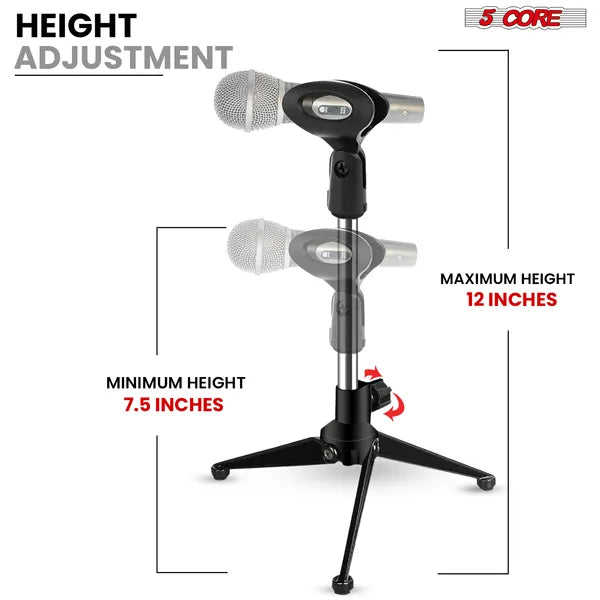 5Core Desktop Mic Stand — Heavy Duty Chrome Tripod Microphone Stand — Prime Trend Market