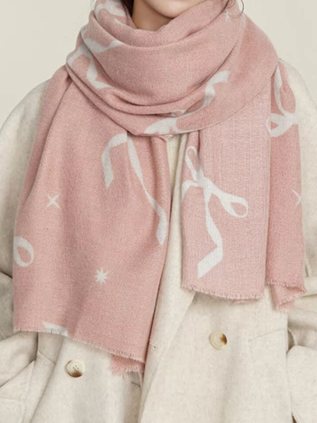 Bow-Print Lightweight Polyester Scarf