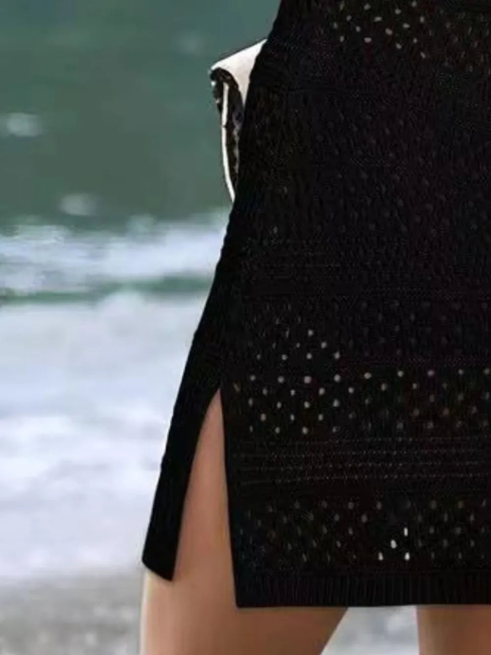 Openwork Scoop-Neck Side-Slit Swim Cover-Up