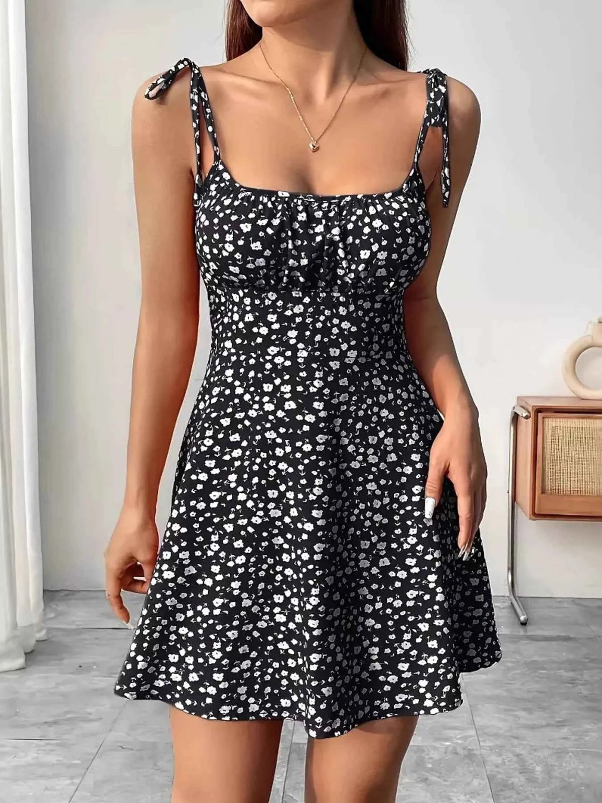 Floral Tie-Strap Mini Dress