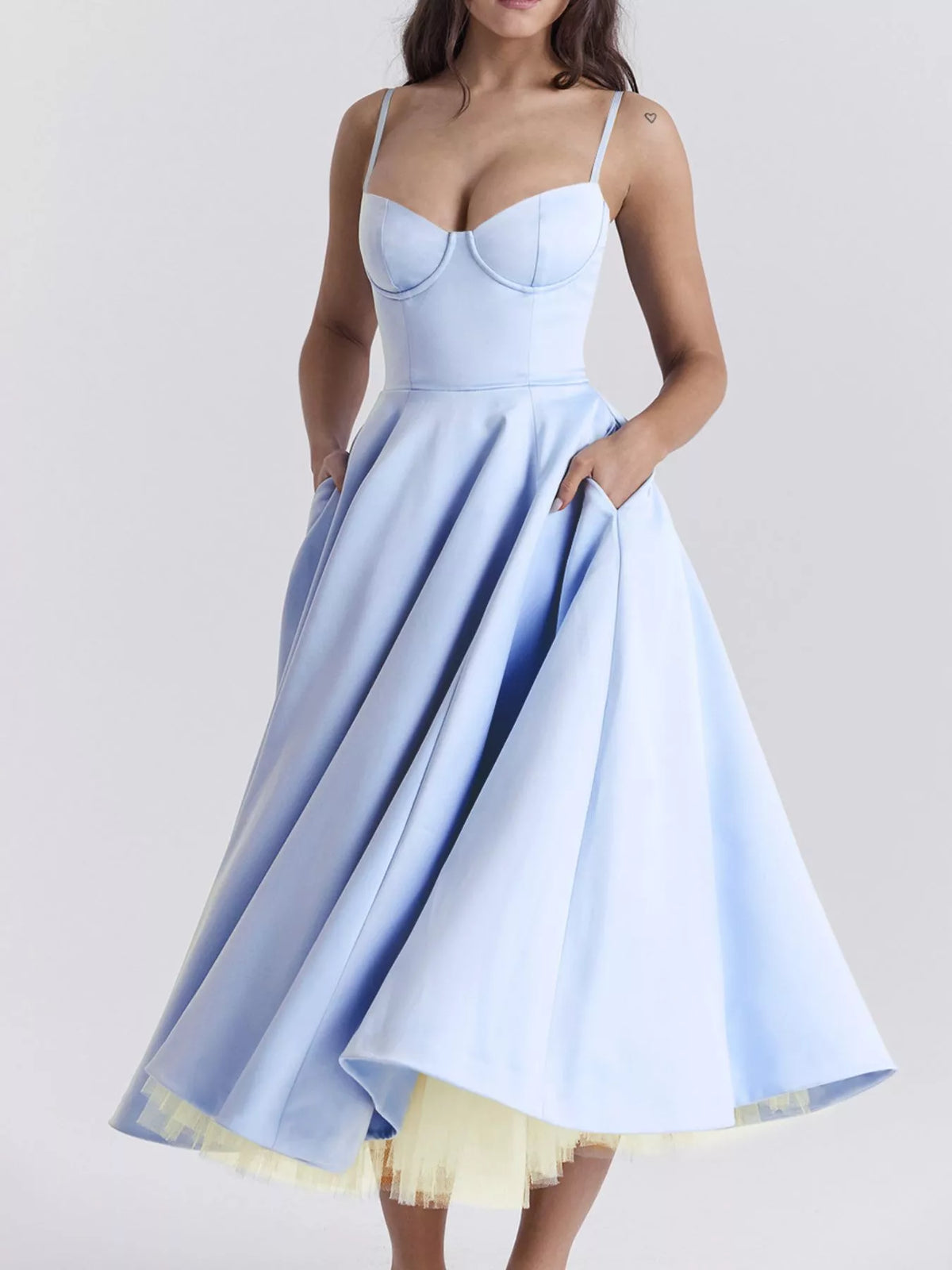Sweetheart-Neck Pocketed A-Line Midi Dress