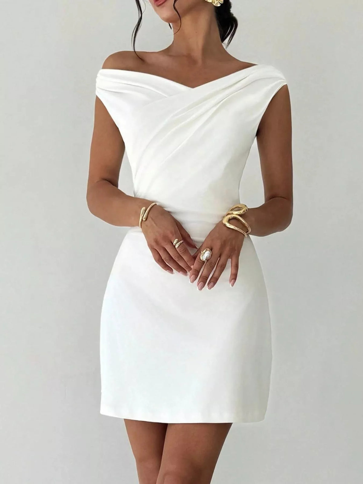 Off-Shoulder Draped Mini Dress