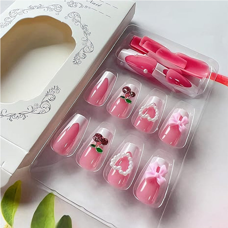 Cherry Bow Press-On Nails – 24 PCS Long Square Head Shape | Summer Y2K Fruit Design — Prime Trend Market