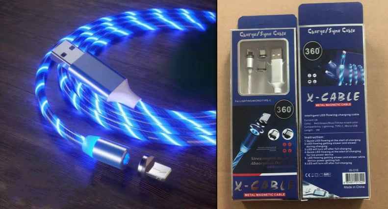 3-in-1 LED Magnetic Charging Cable — Streamer Light Effect