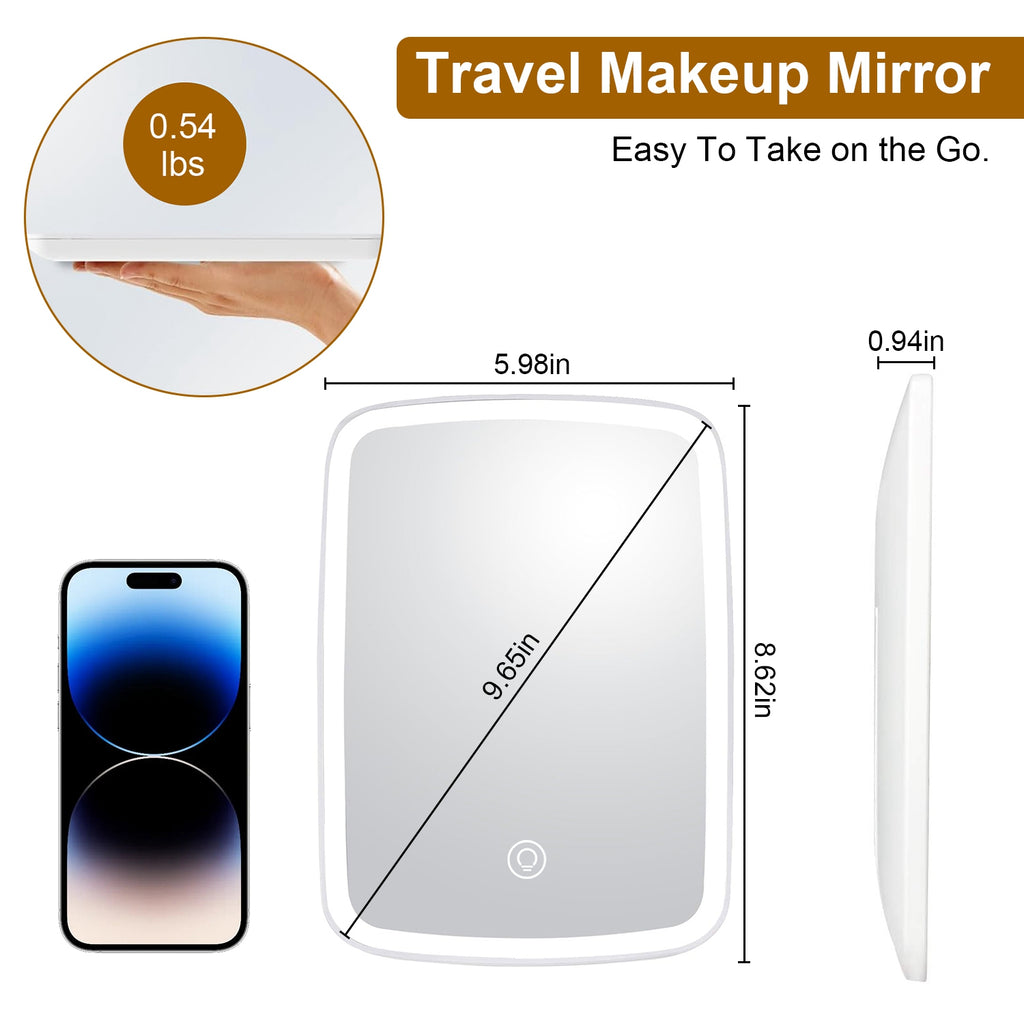 LED Lighted Makeup Vanity Mirror – 3 Light Colors, Touch Screen, USB Rechargeable | White — Eliza & Tuan