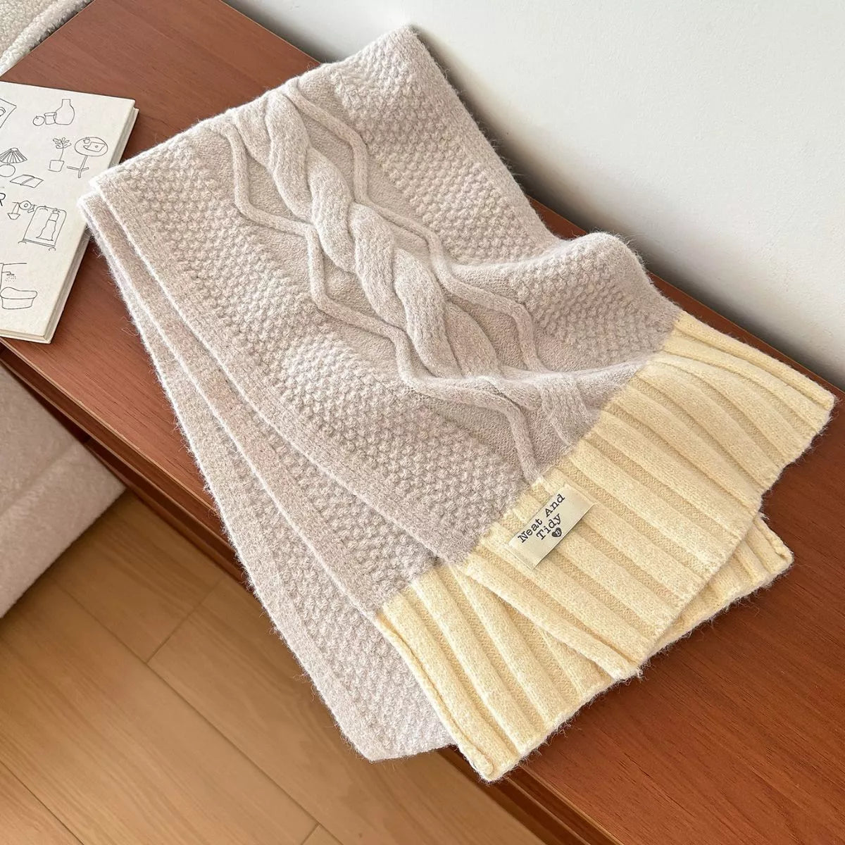 Two-Tone Cable-Knit Scarf