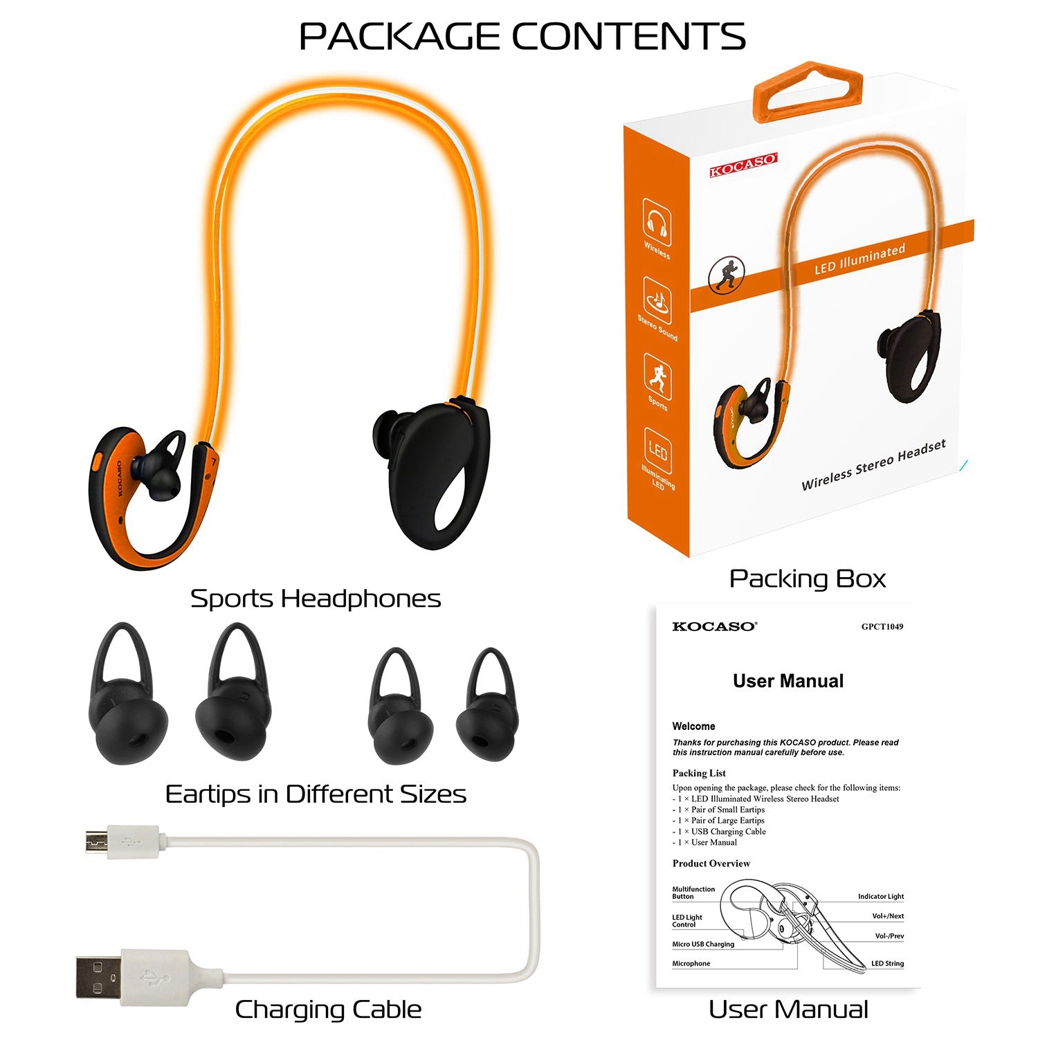 Wireless Sports Neckband Earphones — Bluetooth V4.1, LED Light, Sweat-Proof, 8Hr Battery — Eliza & Tuan